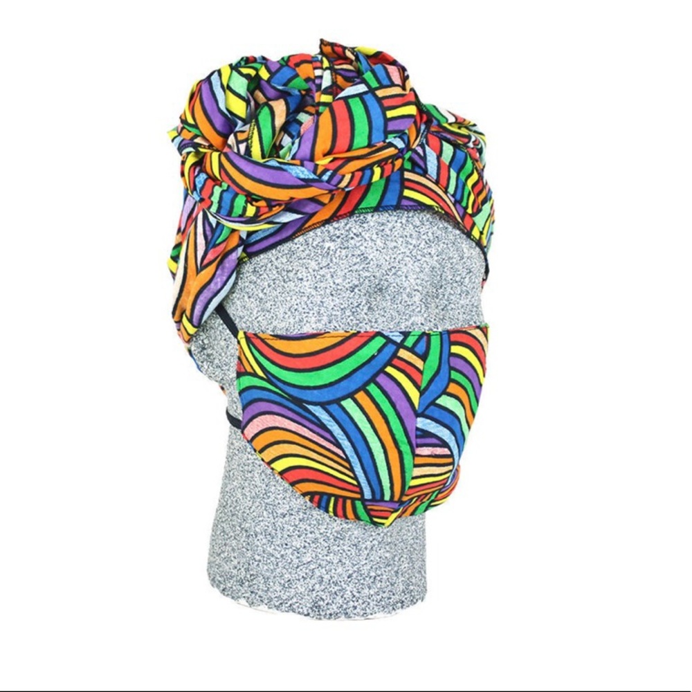Rainbow Headwrap and face-mask set